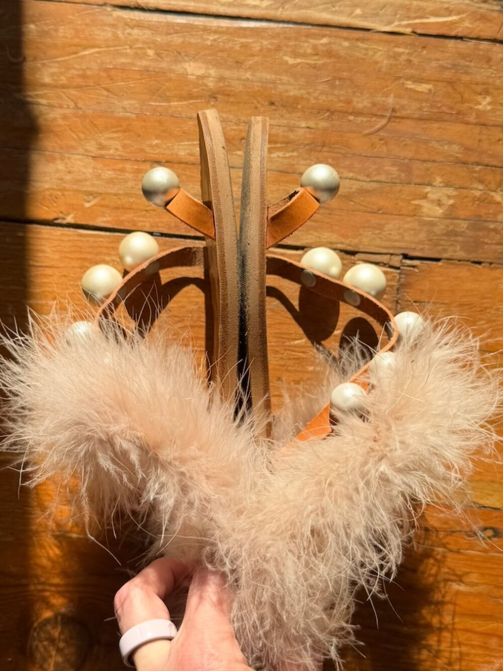Elina Linardaki Shirley sandals with marabu feathers and pearls - handmade EU38